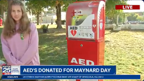 ‘Took her a lot of effort’: High school student gifts five AEDs to Maynard for Girl Scouts project